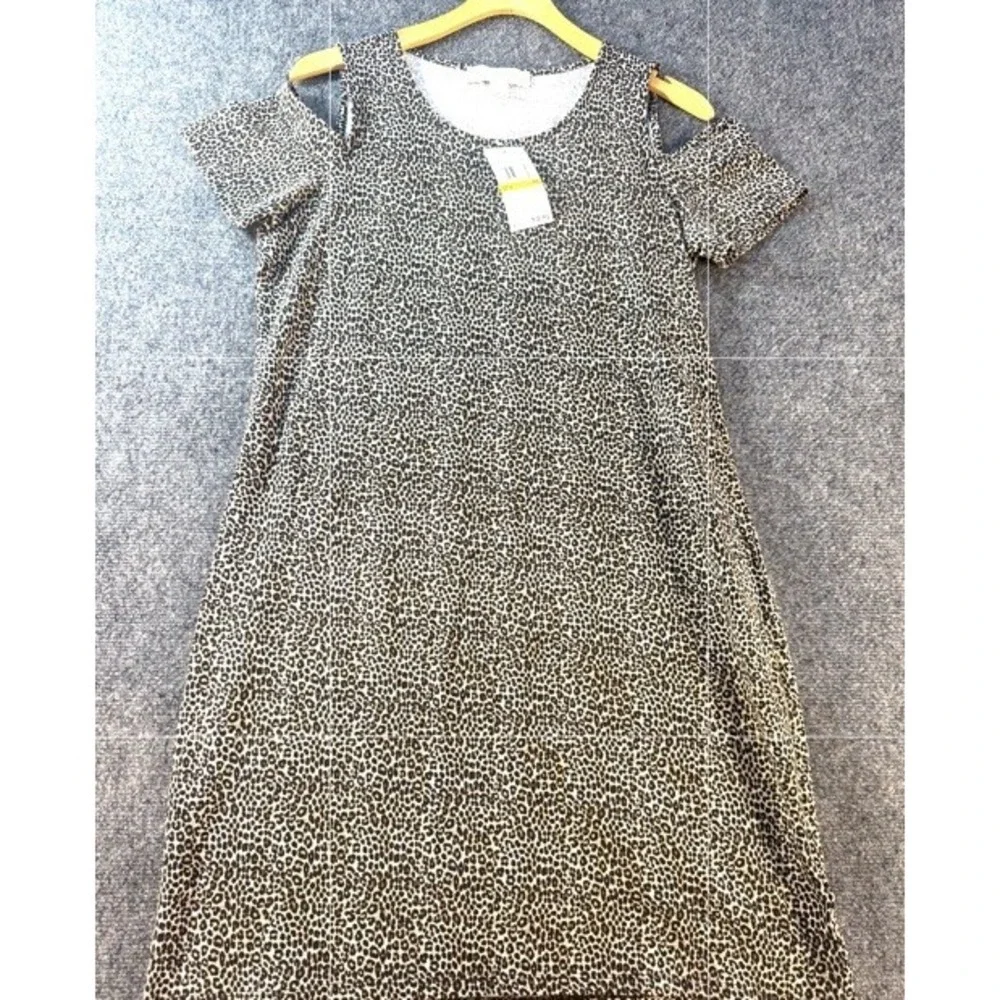 Michael Kors Leopard Print Cold Shoulder Cutout Knit Shift Dress M QU28FUT3Y8